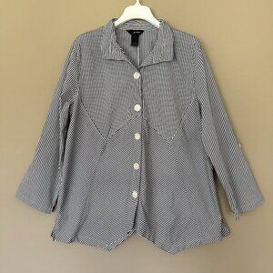 Ali Miles Artsy Button Shirt Top Women XL Black White Stripe Tunic Length Long